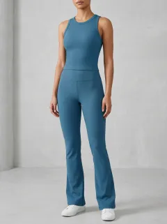 Women's Retro Inspired Ribbed Yoga Inspired Fitness Inspired Tank Top and Flare Pants Active Set