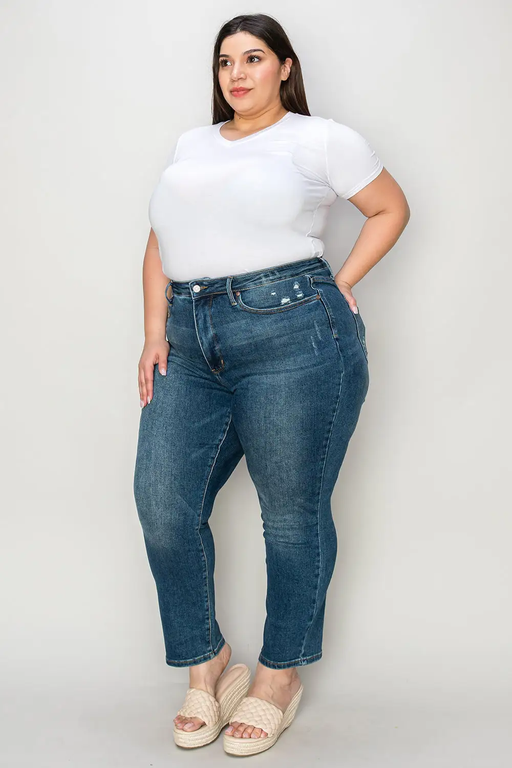 Textured High Waist Denim Jeans