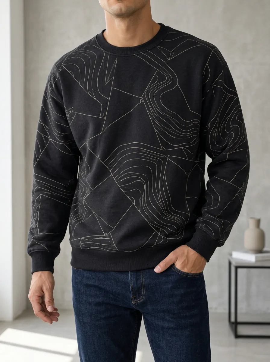 Men's Topographic Abstract Fleece Sweatshirt