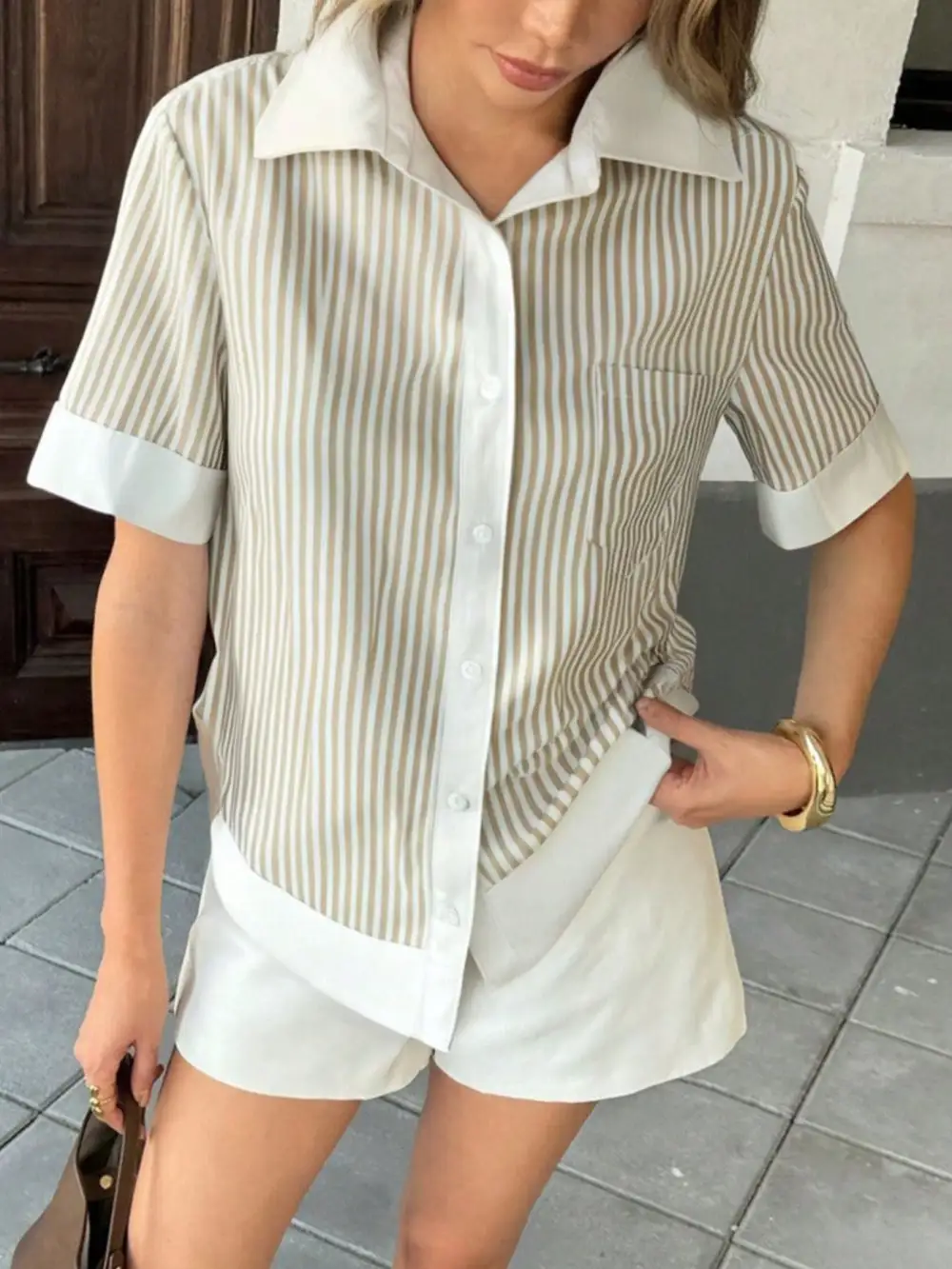 Striped Button Down Short Sleeve Shirt