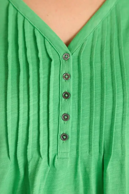 Green Short Sleeve Cotton Henley Top
