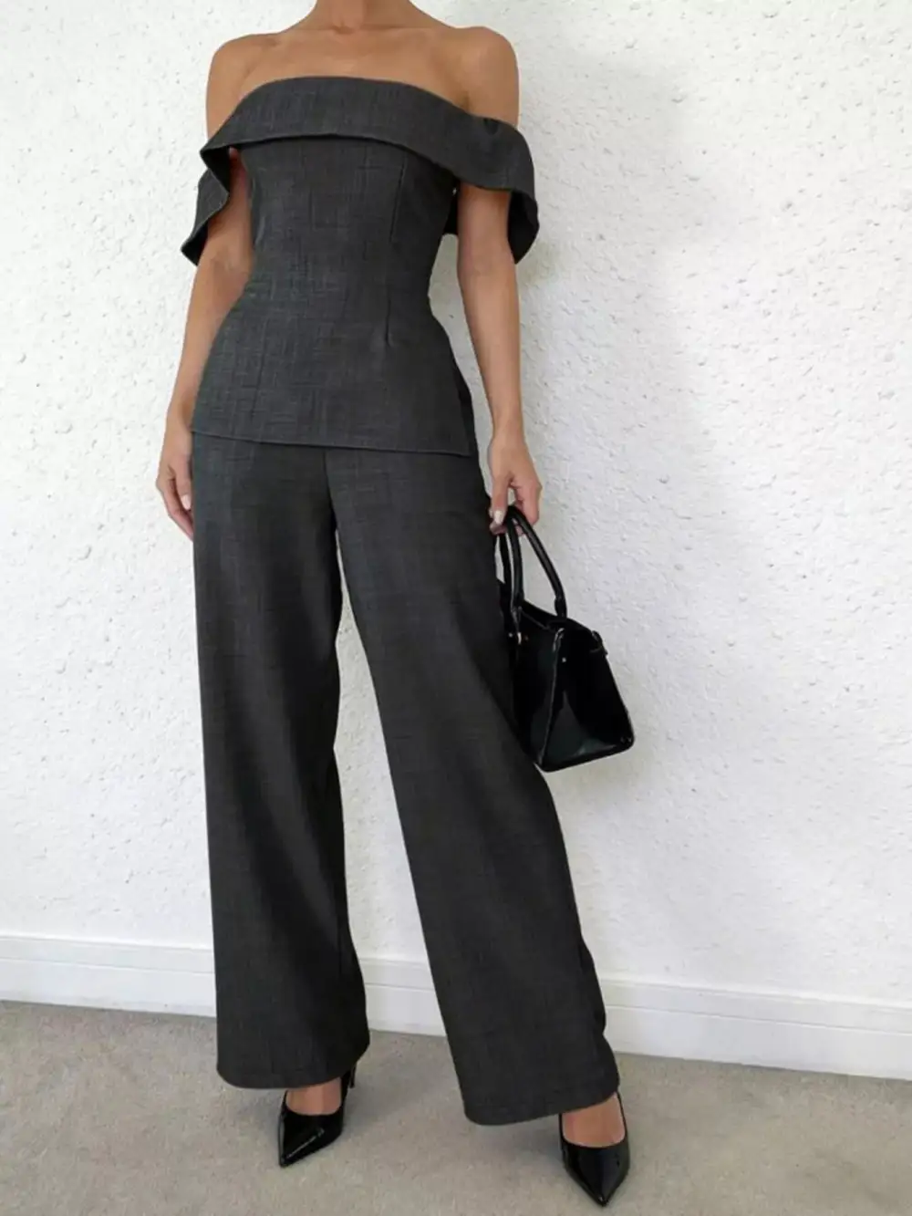 Off Shoulder Top and Wide Leg Pants Set