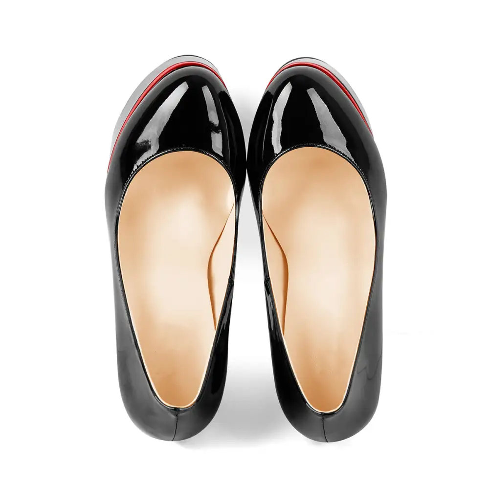 Modern Patent Finish Pointed Toe Platform Chunky Heel Pumps