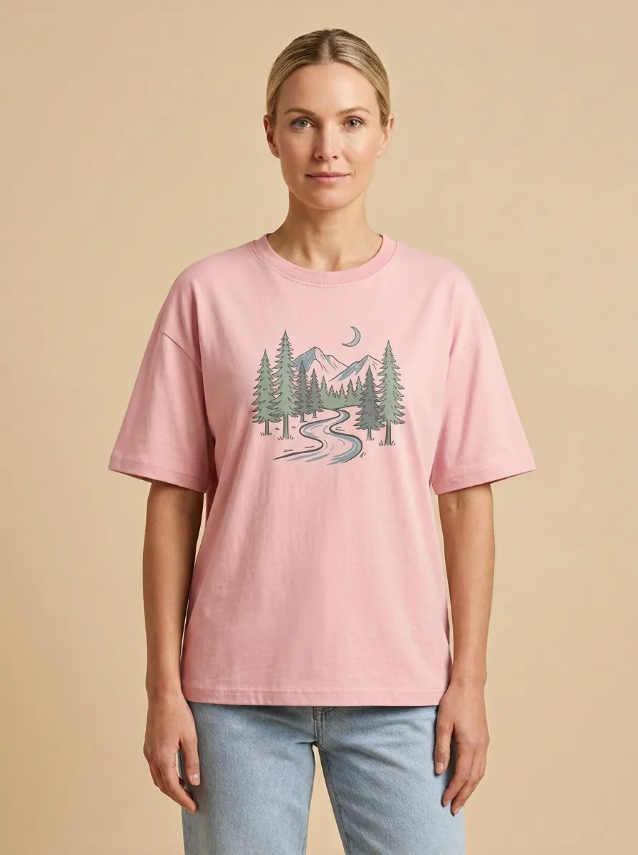Women's Mountain Forest & River Graphic Crewneck T-Shirt