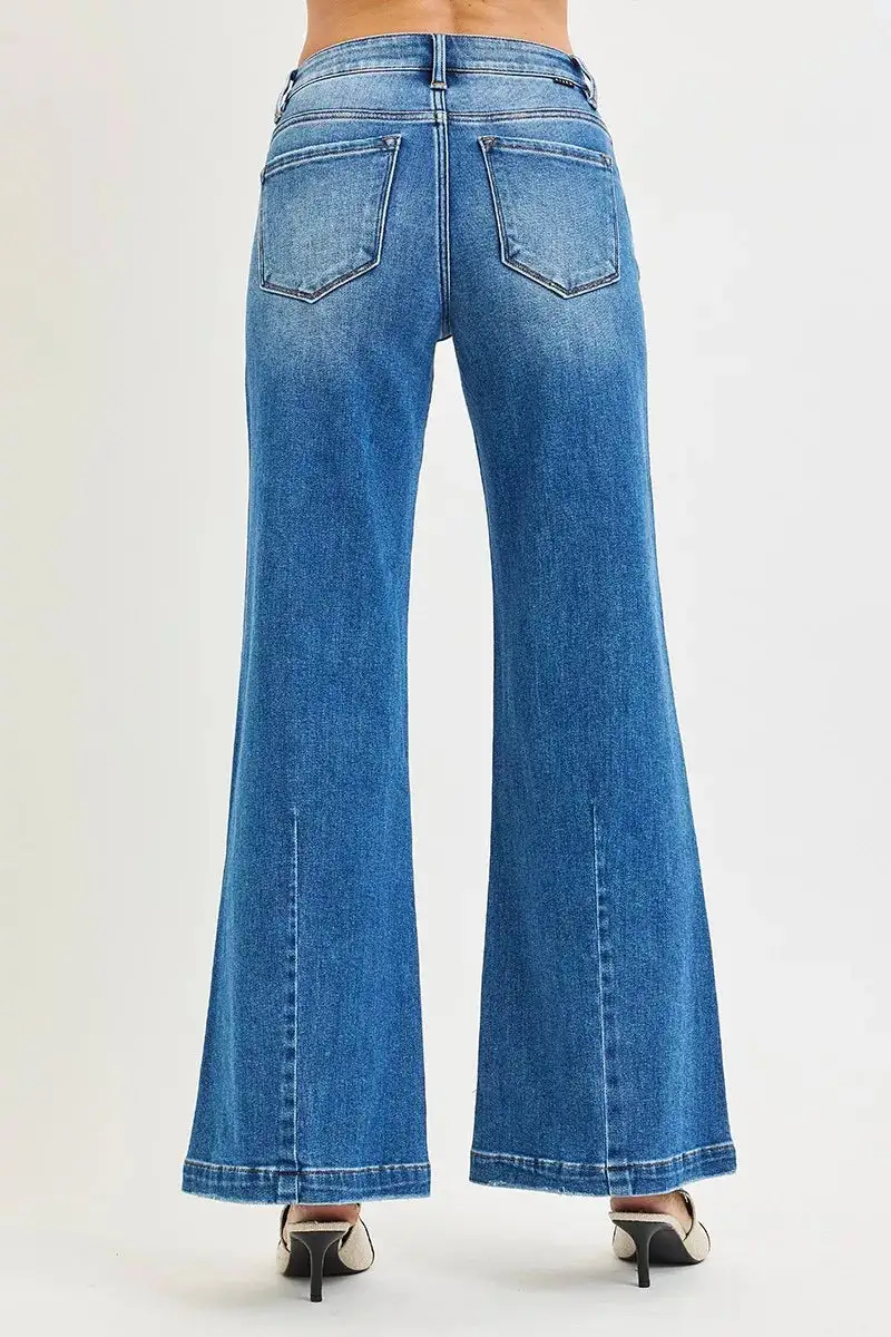 Relaxed Mid Rise Wide Leg Denim Jeans