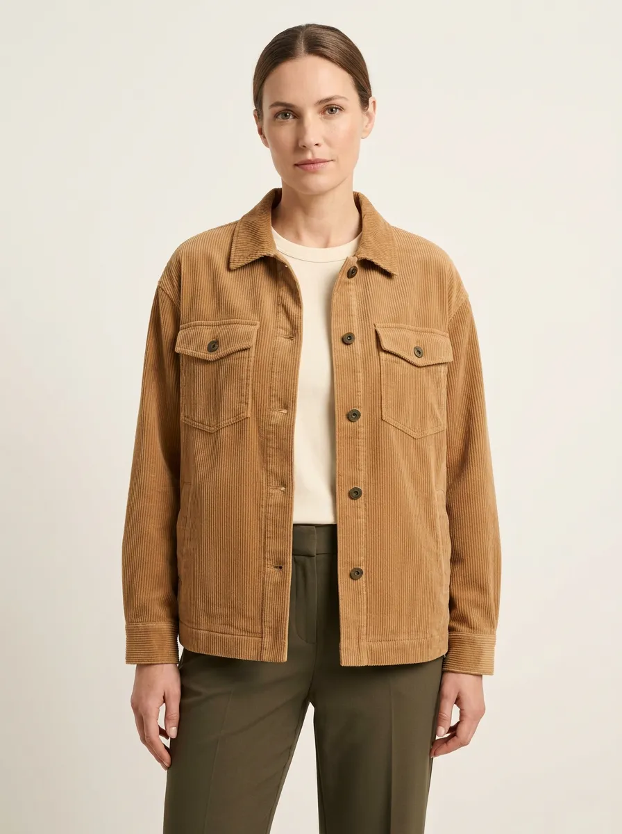 Women's Textured Corduroy Button-Down Shirt Jacket