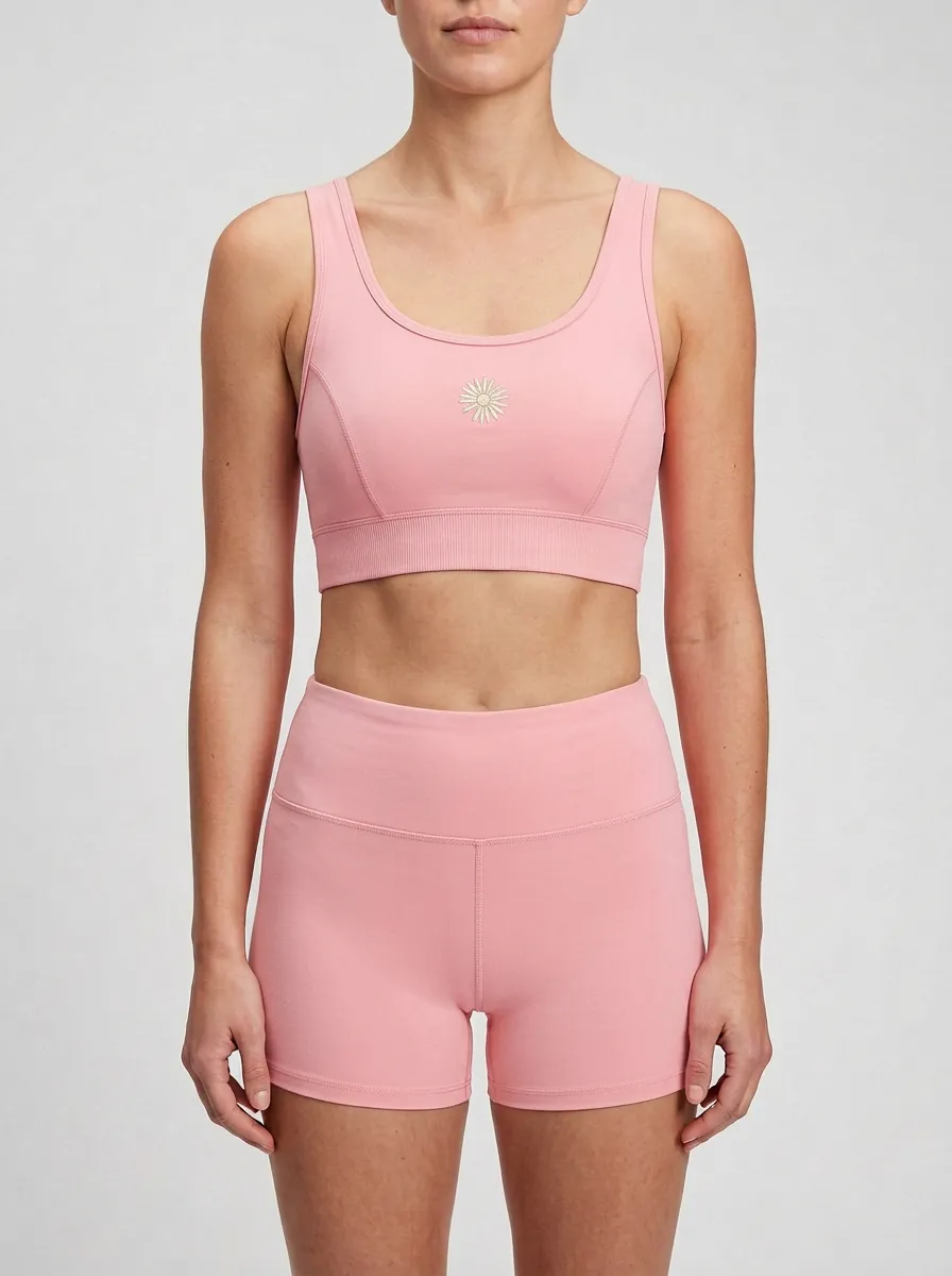 Women's Daisy-Graphic Sports Bra And Shorts Matching Set