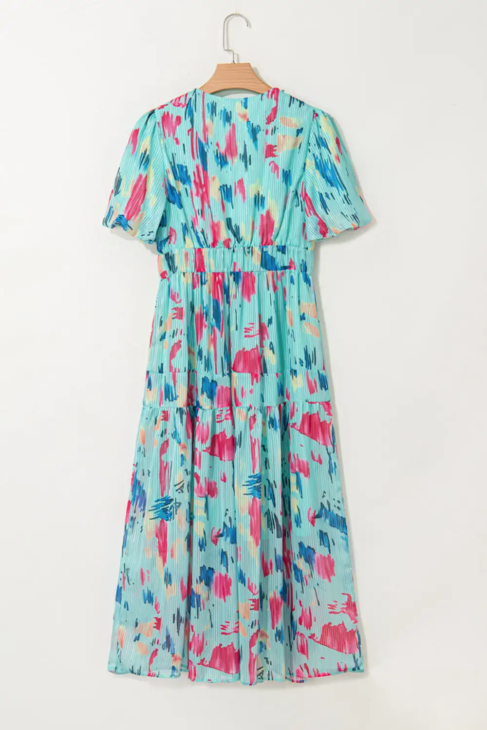 Abstract Print Tiered Puff Sleeve Maxi Dress