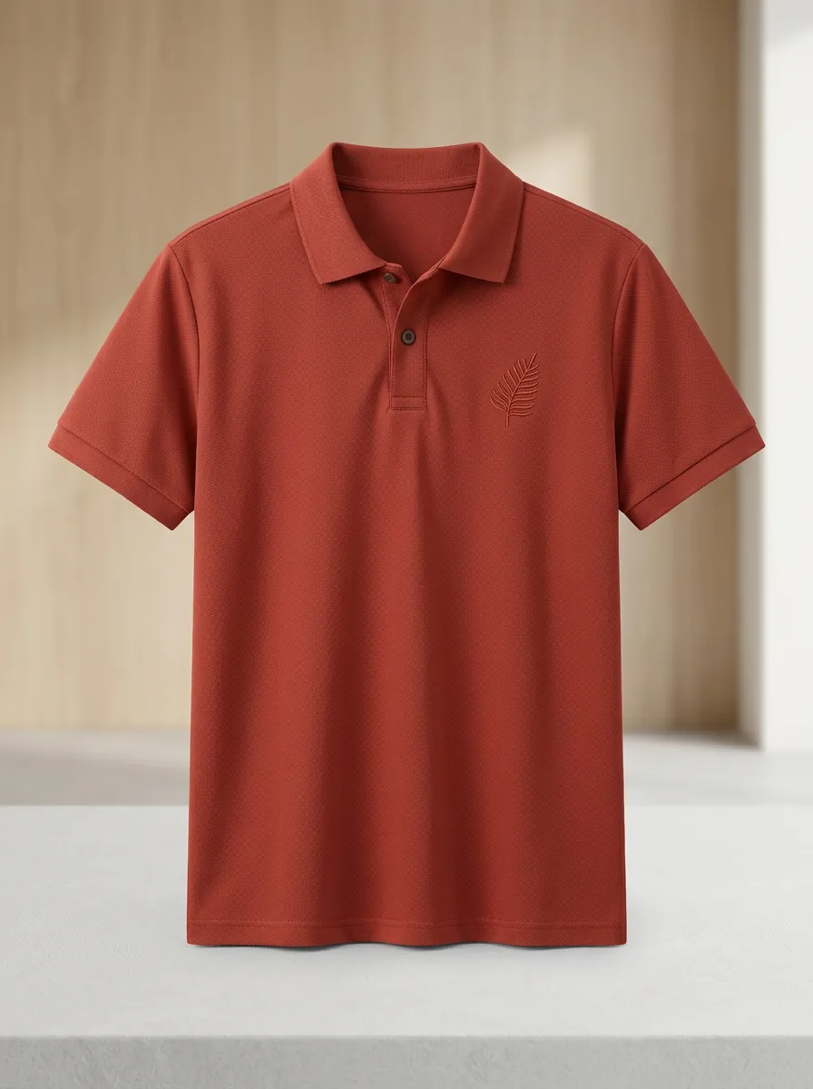 Business-Casual Leaf-Pattern Embroidered Men's Polo Shirt
