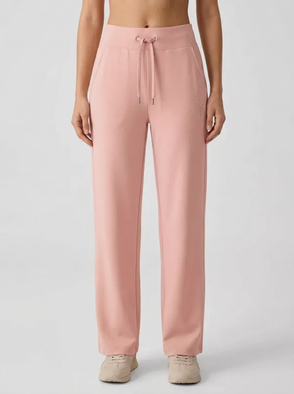 Women's Minimalist Beige Leaf Embroidered Drawstring Sweatpants