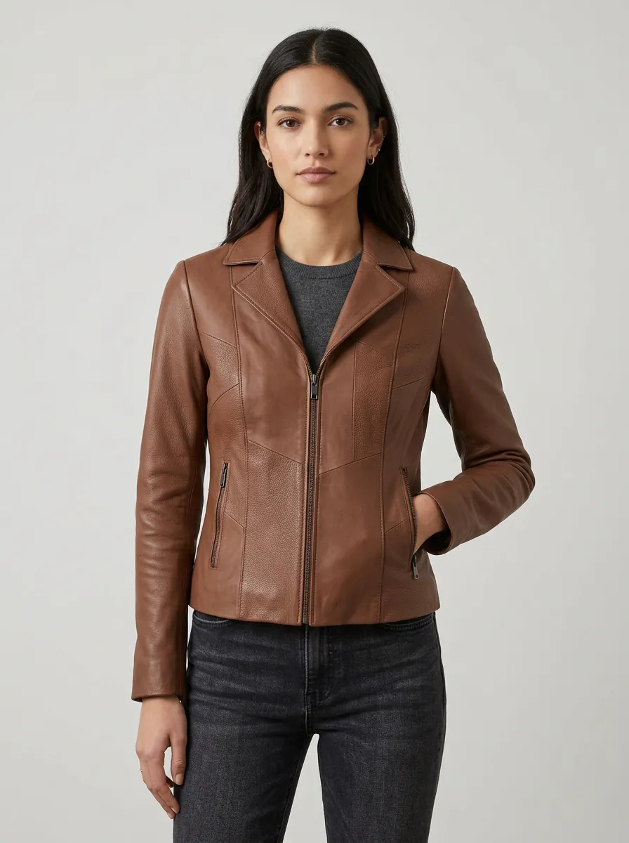 Leather-Look Paneled Zip-Up Jacket