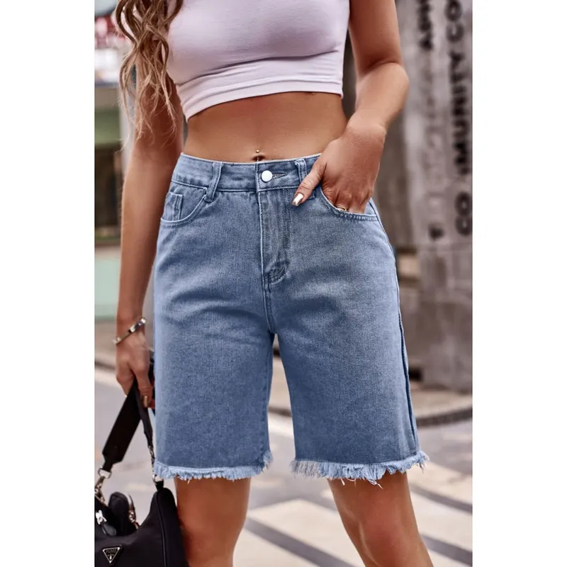 Raw-Hem Denim Shorts with Pockets