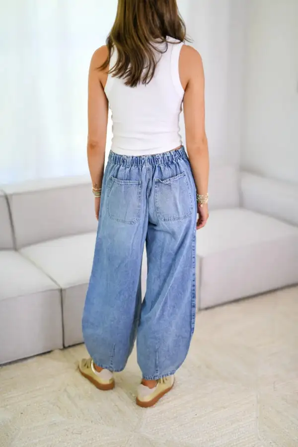 Pocketed Drawstring Denim Jeans