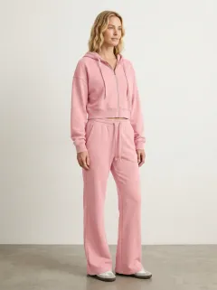 Women's Bold Sport Inspired Cropped Hooded Jacket and Flare Pants Active Set