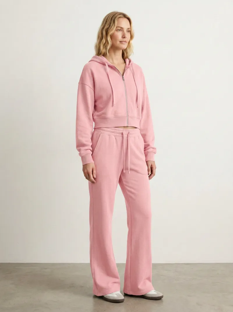 Women's Bold Sport Inspired Cropped Hooded Jacket and Flare Pants Active Set