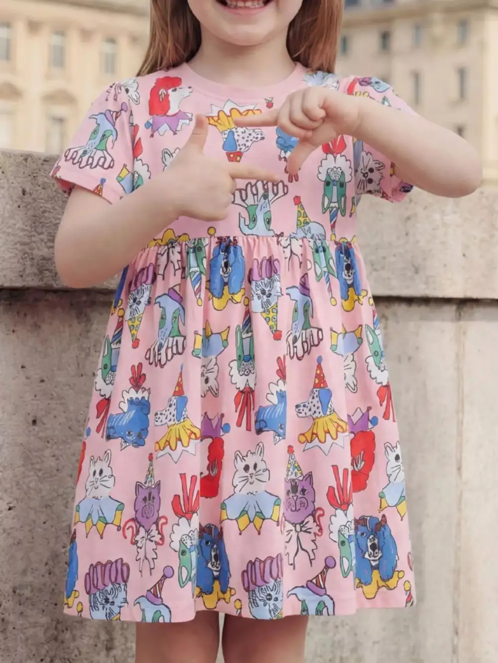 Girls Cartoon Print Short Sleeve Dress