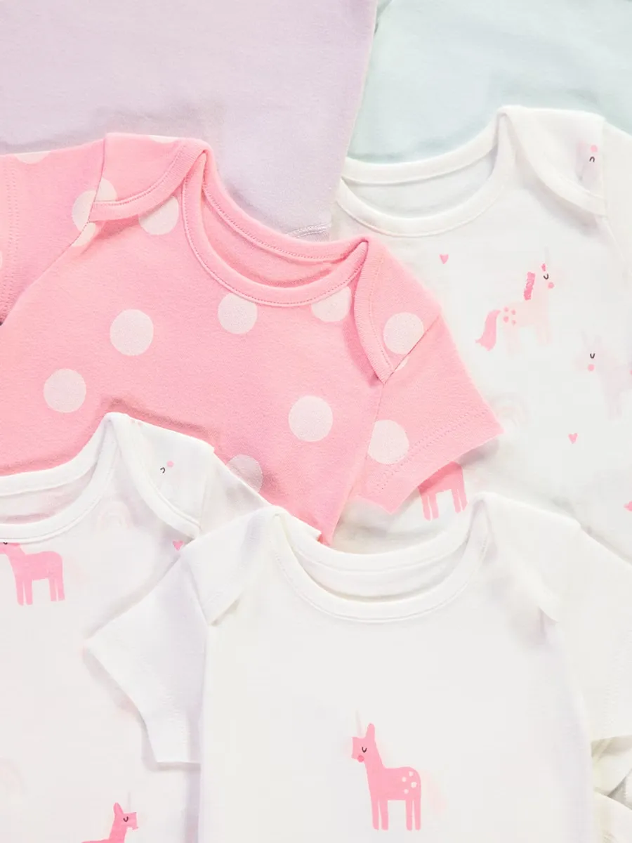 Pink Unicorn Short Sleeve Bodysuits 7 Pack