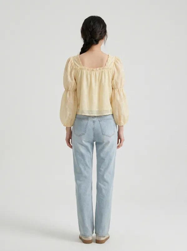 Modern Square-Neck Women's Puff-Sleeve Blouse