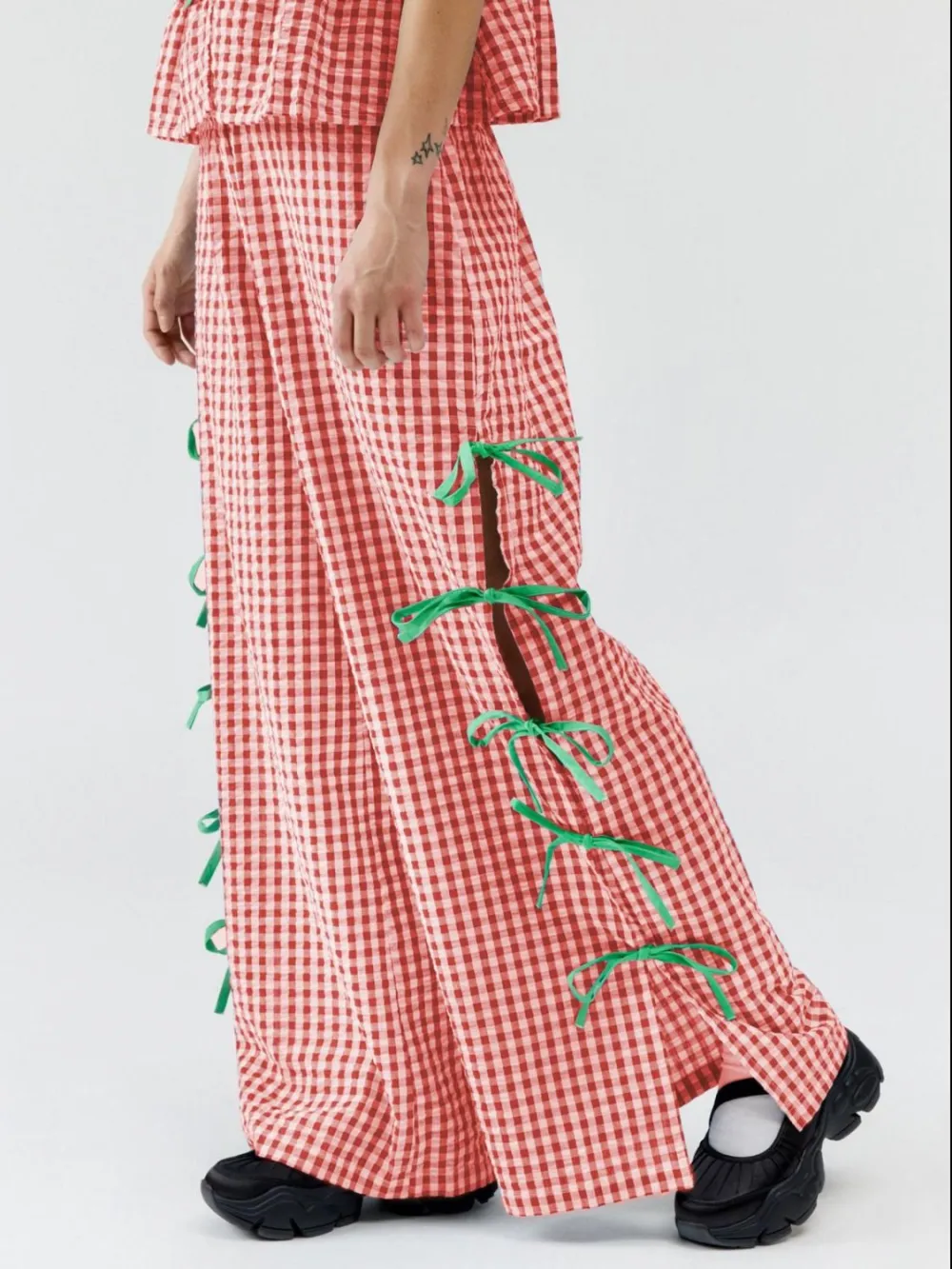 Side Tied Plaid Pants