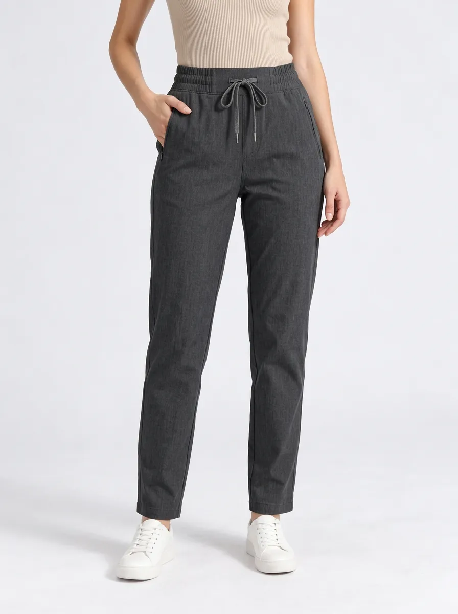 Women's Elastic Waist Jogger Trousers in Charcoal Grey with Drawstring