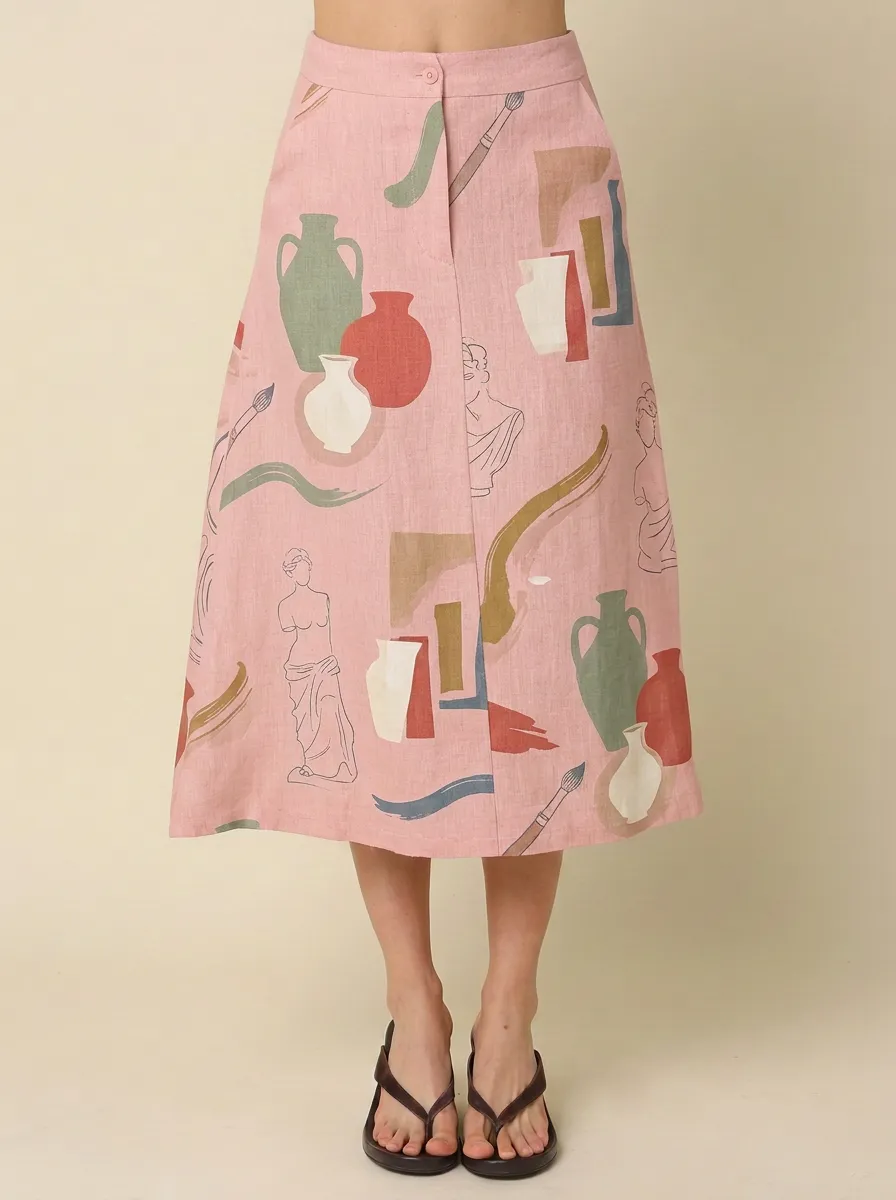 Women's Art Lover Greek Statue Vase Printed A-line Skirt