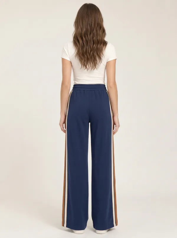 Women's High-Rise Drawstring Pintuck Wide-Leg Track Pants
