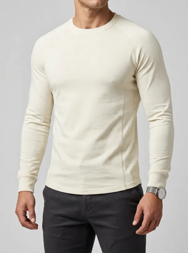 Crewneck Ribbed Raglan-Sleeve Curved-Hem Men's Slim-Fit T-Shirt