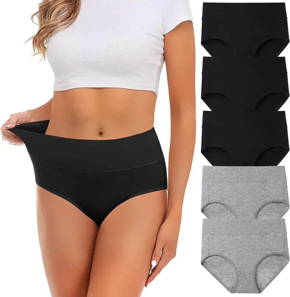 Womens Underwear,Cotton Mid Waist No Muffin Top Full Coverage Brief Ladies Panties Lingerie Undergarments for Women Multipack