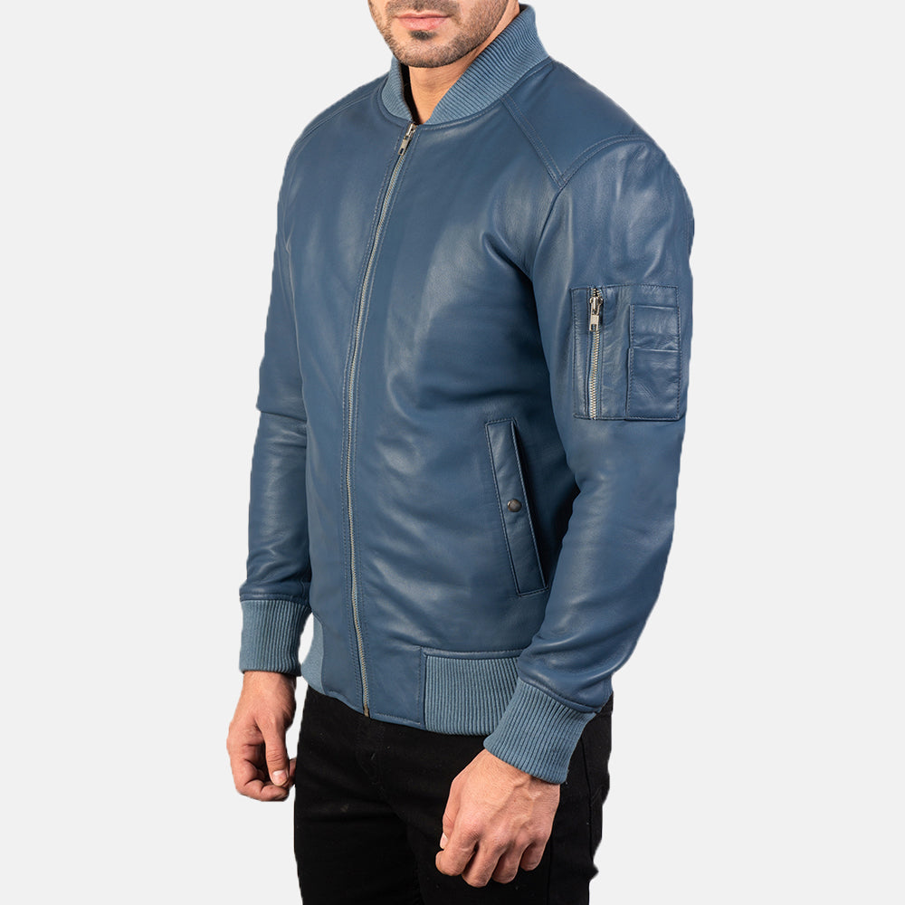 Men's Tonal Detail Bomber Leather Jacket