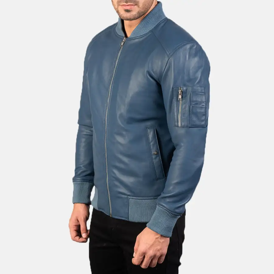Men's Tonal Detail Bomber Leather Jacket