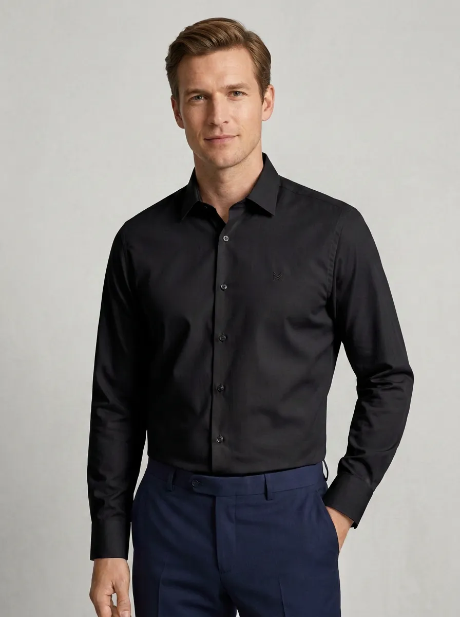 Men's Non-Iron Cotton Minimalist Logo Embroidered Dress Shirt