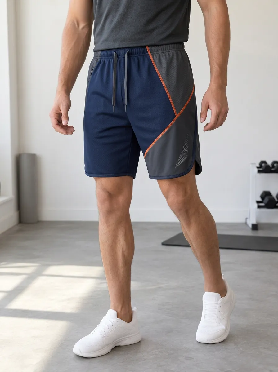 Men's Fitness Gym Colorblock Mesh Printed Shorts
