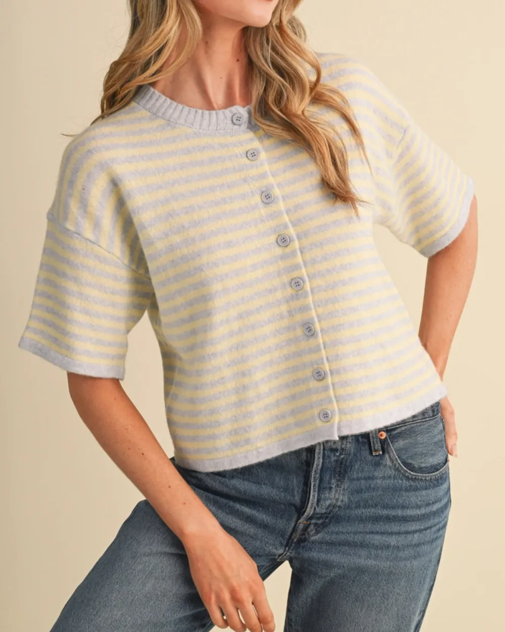 Striped Short Sleeve Cardigan