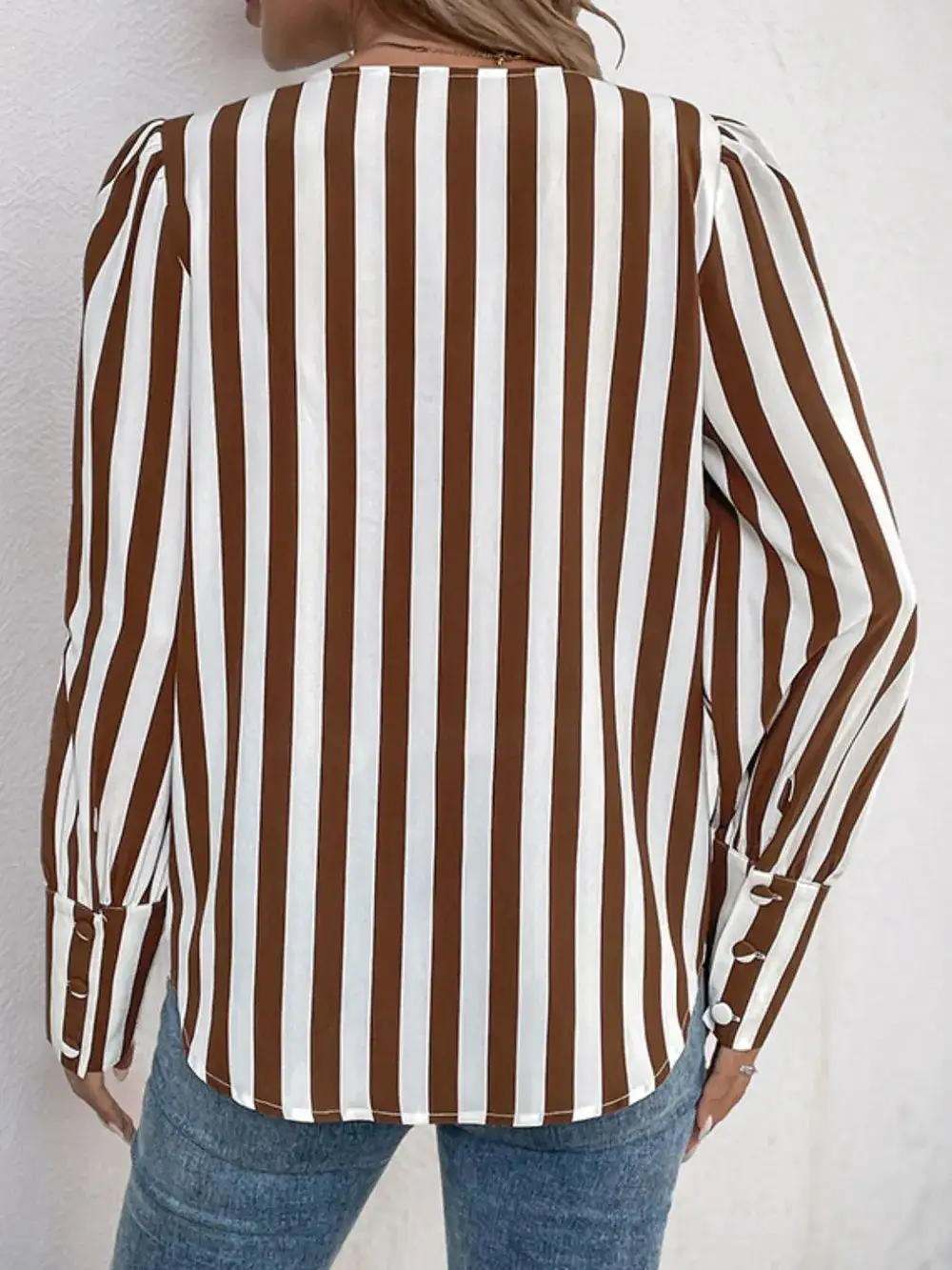 Striped Round Neck Long Sleeve Blouse