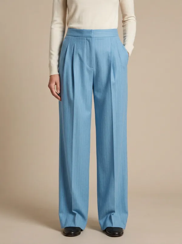 Casual Pinstripe Pleated Wide Leg Trousers