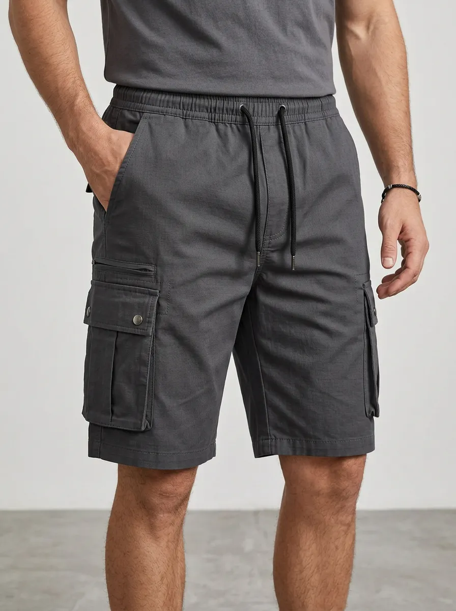 Sport-Inspired Multi-Pocket Casual Cargo Shorts