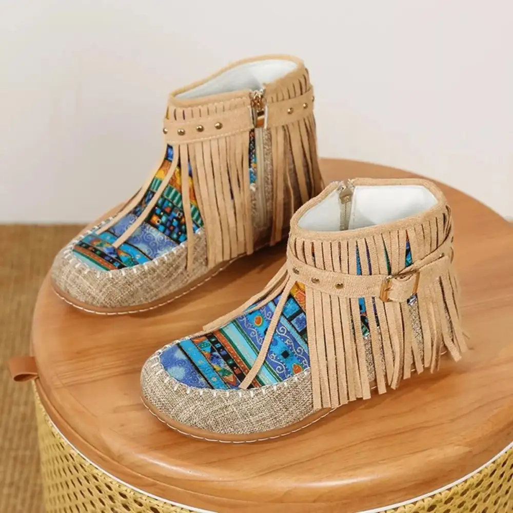 Fringe Side-Zip Ankle Boots
