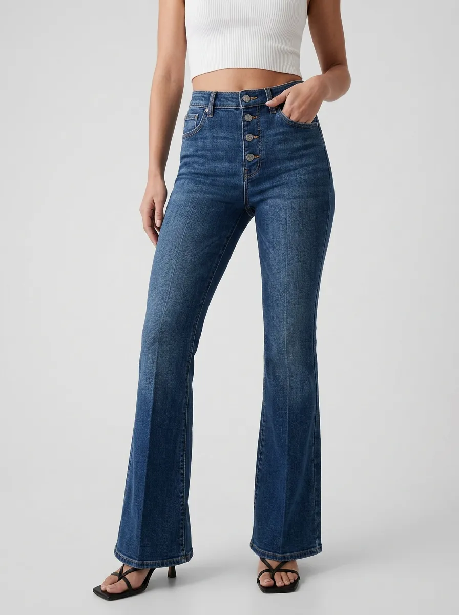 Vintage-Inspired High-Waist Stretch Women's High-Waist Stretch Flare Jeans