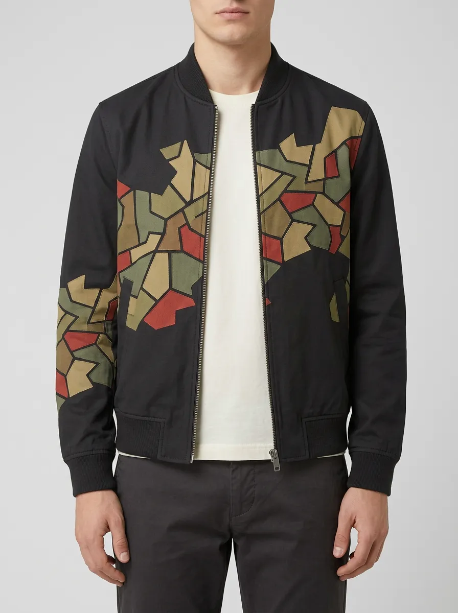Mosaic Print Panel Detail Bomber Jacket