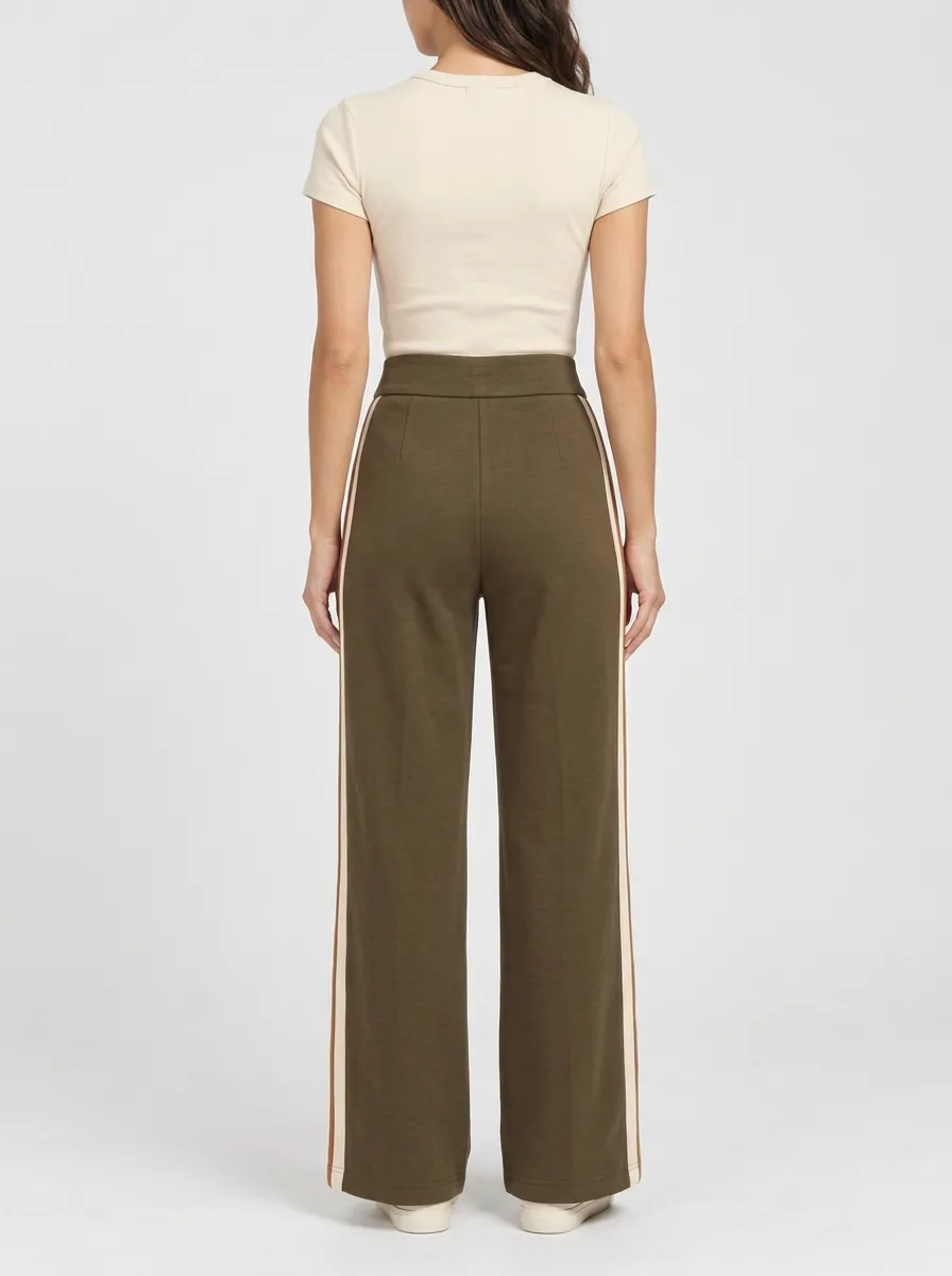 Women's High-Rise Minimal-Pleat Contrast-Stripe Wide-Leg Trousers