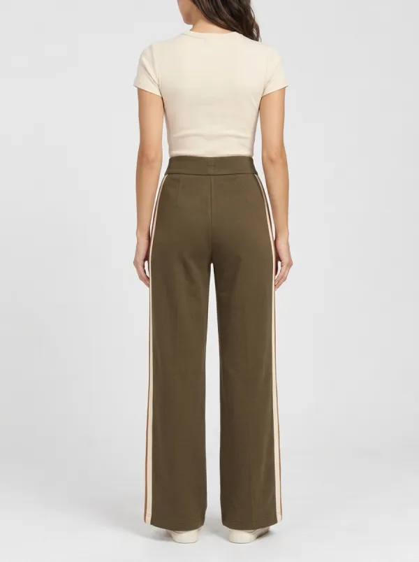Women's High-Rise Minimal-Pleat Contrast-Stripe Wide-Leg Trousers