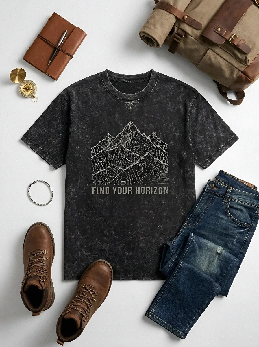 Men's Outdoor Adventure Mountain Find Your Horizon Printed T-shirt