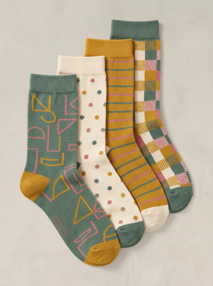 Geometric Striped Retro Four-Pair Casual Socks