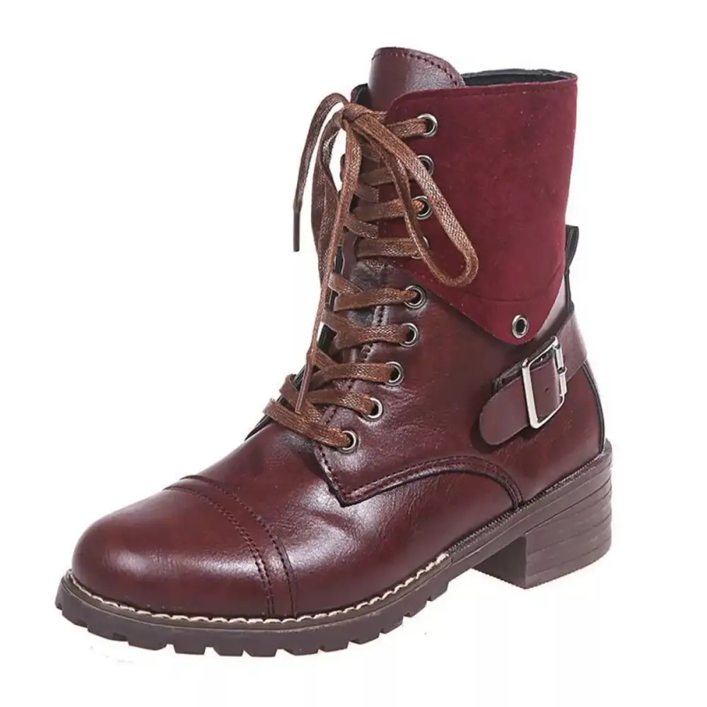Relaxed Lace Up Block Heels Boots