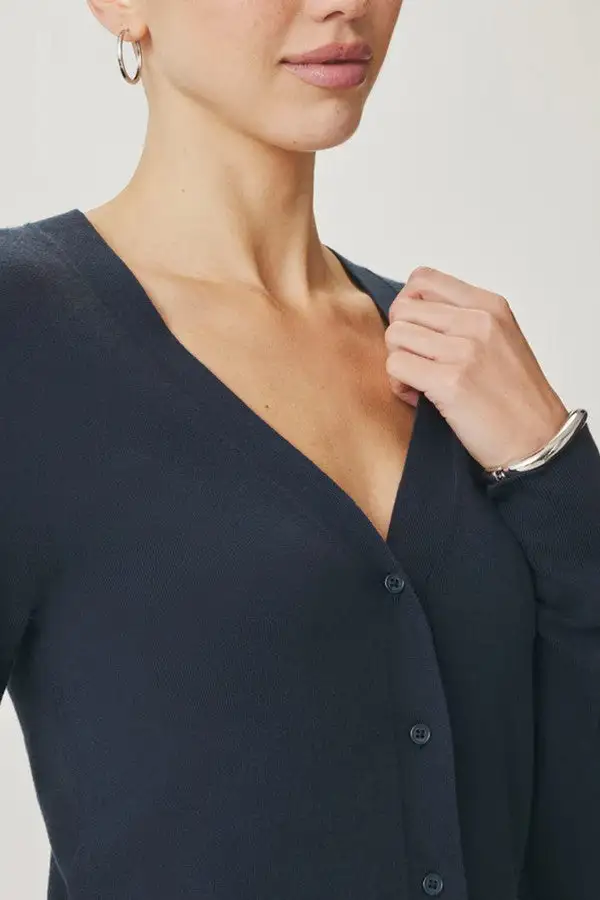 Navy Blue V-Neck Knit Cardigan