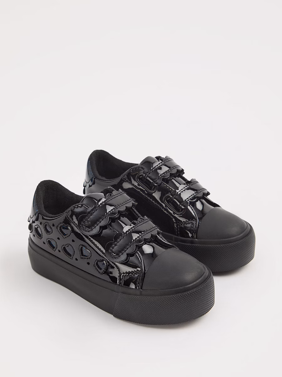 Black Heart Cutout Patent Twin Strap School Shoes detail 2