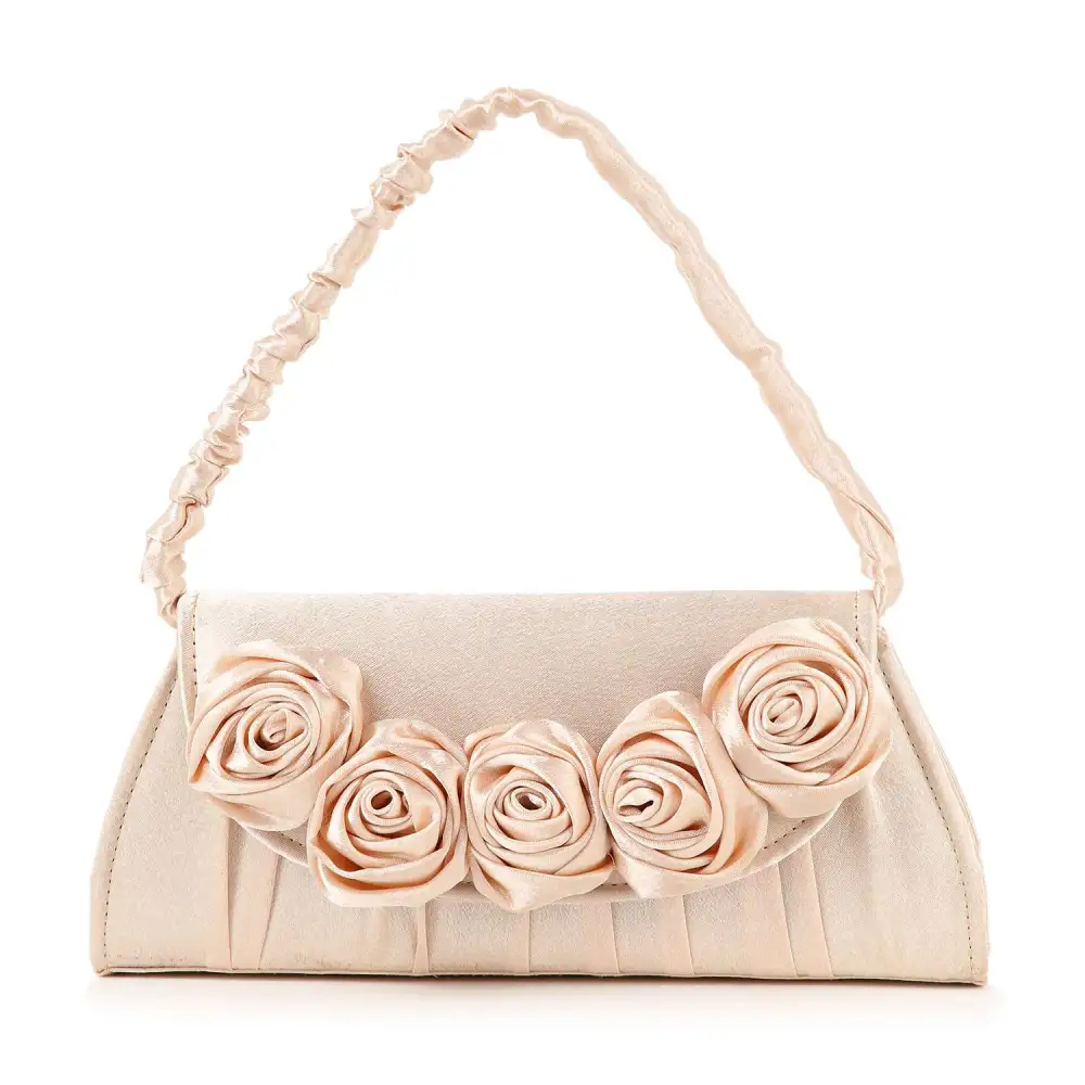 Chain Accent Flap Front Floral Faux Leather Evening Clutch Bag