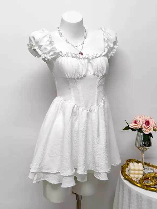 Ruffle Trimmed Layered Mini Dress