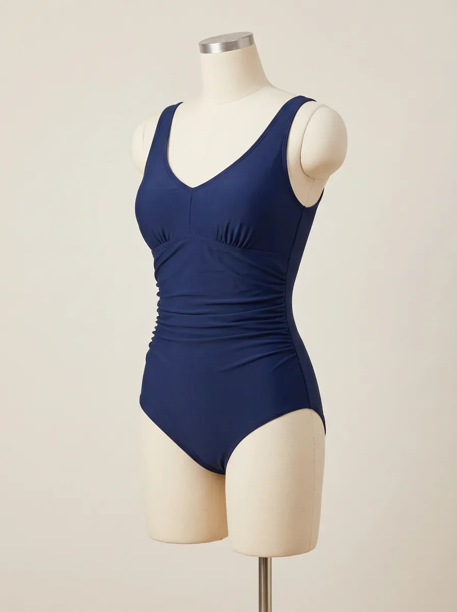 Modern V-Neck Ruched One-Piece Swimsuit