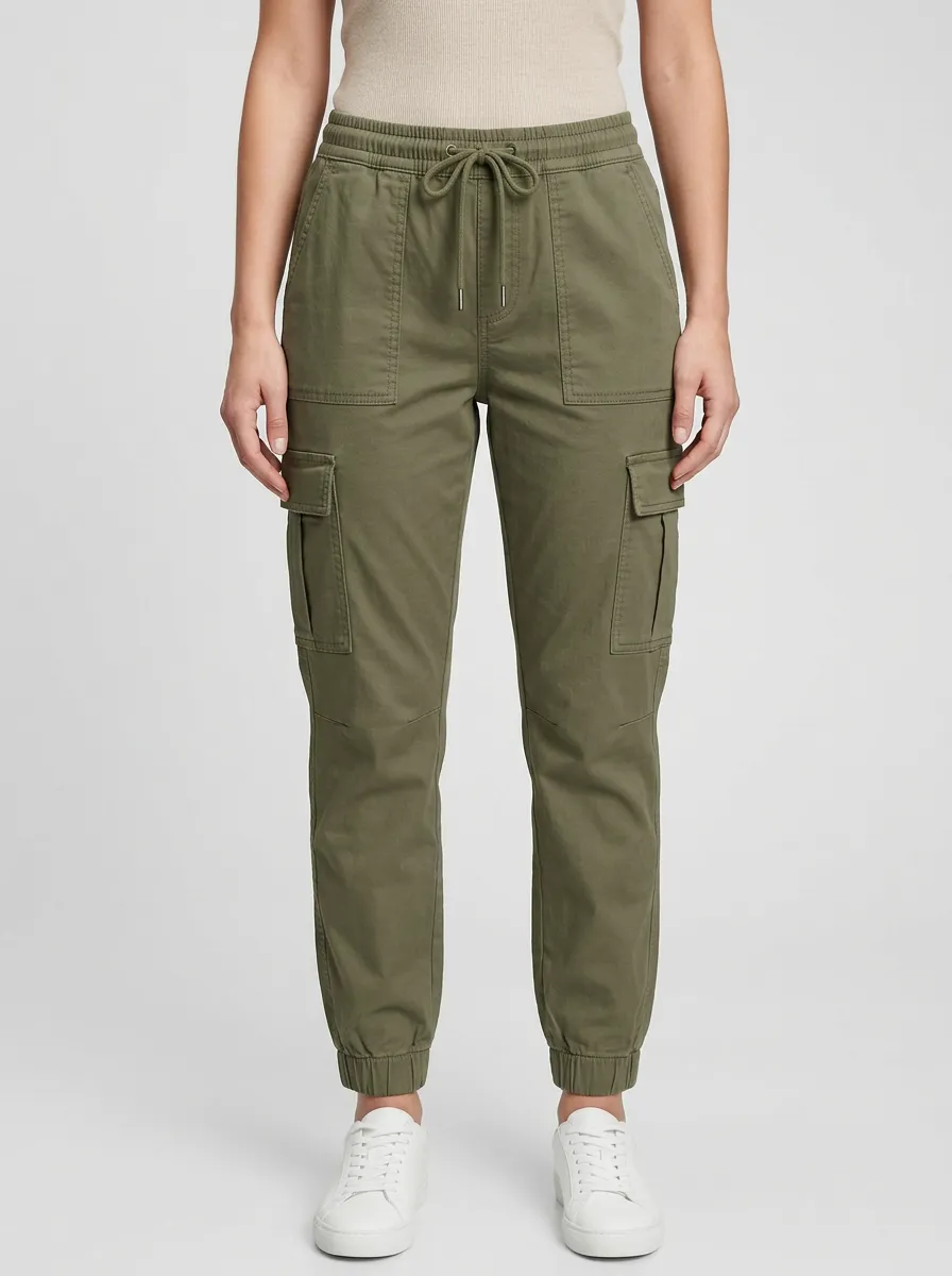 Women's Mid-Rise Elastic-Waist Cargo Joggers